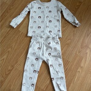 Beige and Brown Bear Print Pajama Set